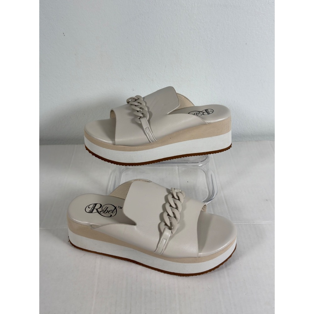 Modern‎ Rebel Womens Wedge Slide Sandals Princess1 Beige Chain Platform  Size 7